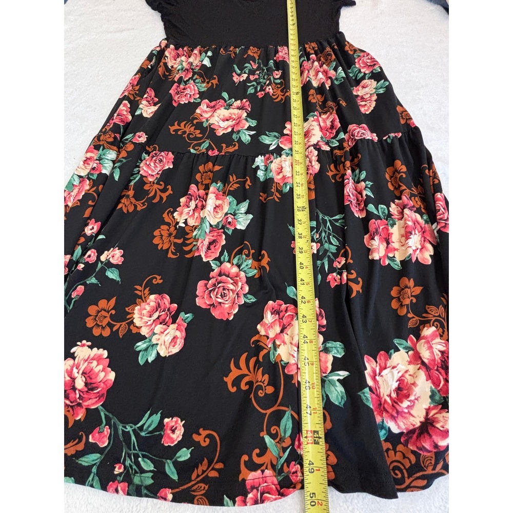 GRECERELLE Black Floral Tiered Maxi Dress Plus Size 2XL Short Sleeve Scoop Neck - Picture 5 of 5